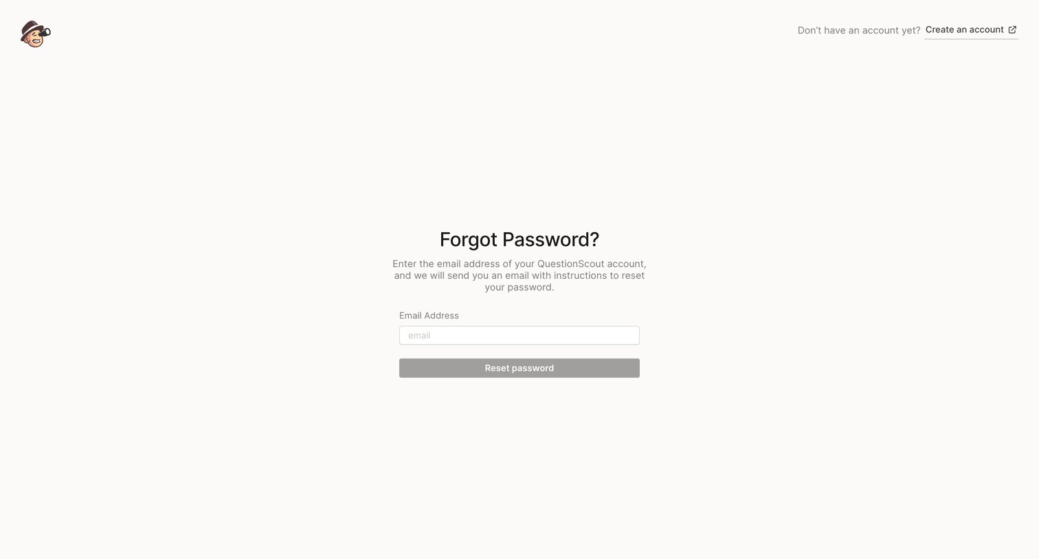 QuestionScout - Restore Password - QuestionScout screen