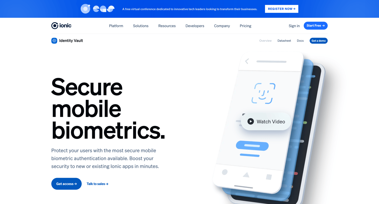 Ionic - Products - Identity Vault - Ionic - The Cross-Platform App Develo screen