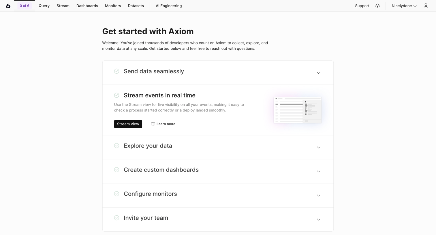 Axiom - Getting Started screen