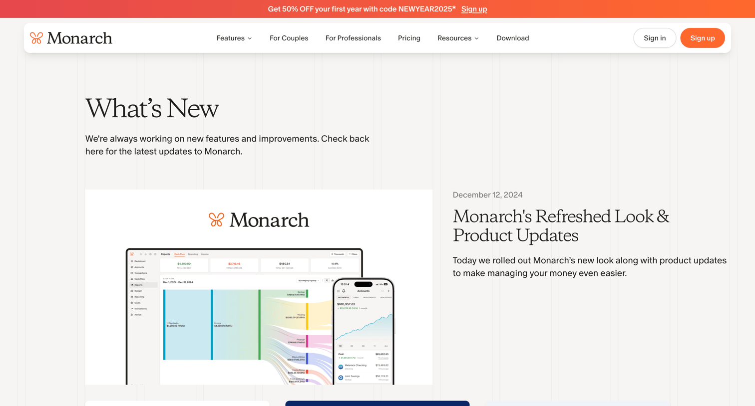 Monarch - Whats New | Monarch Money screen