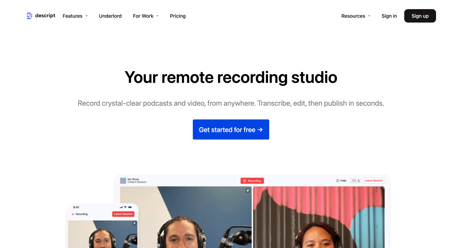 Descript - Remote Recording Stress-Free Podcast | Video Recording Descript screen
