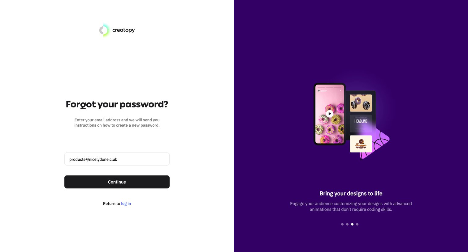 Creatopy - Sign in to your account - Creatopy screen