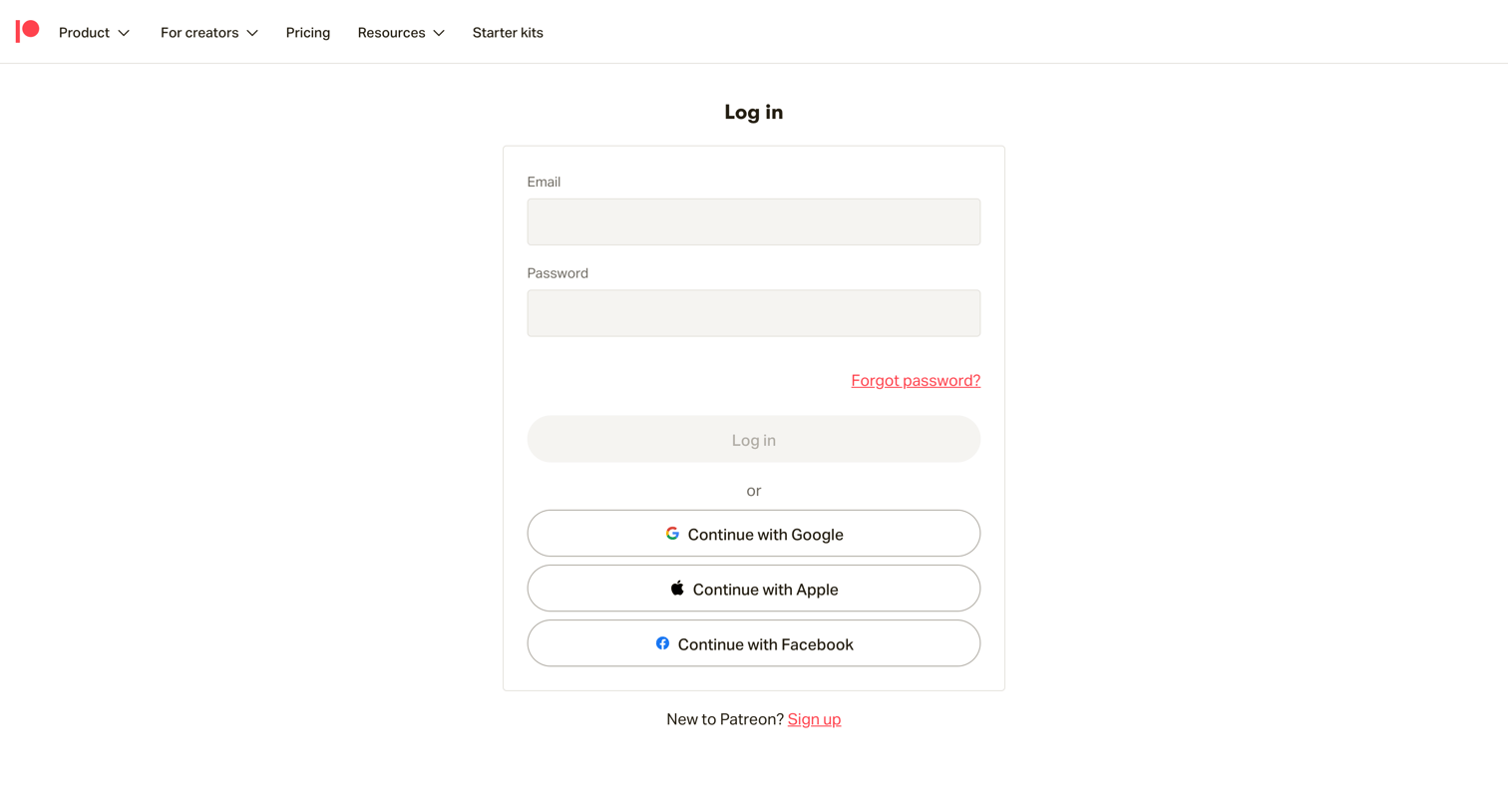 Patreon - Log In | Patreon screen