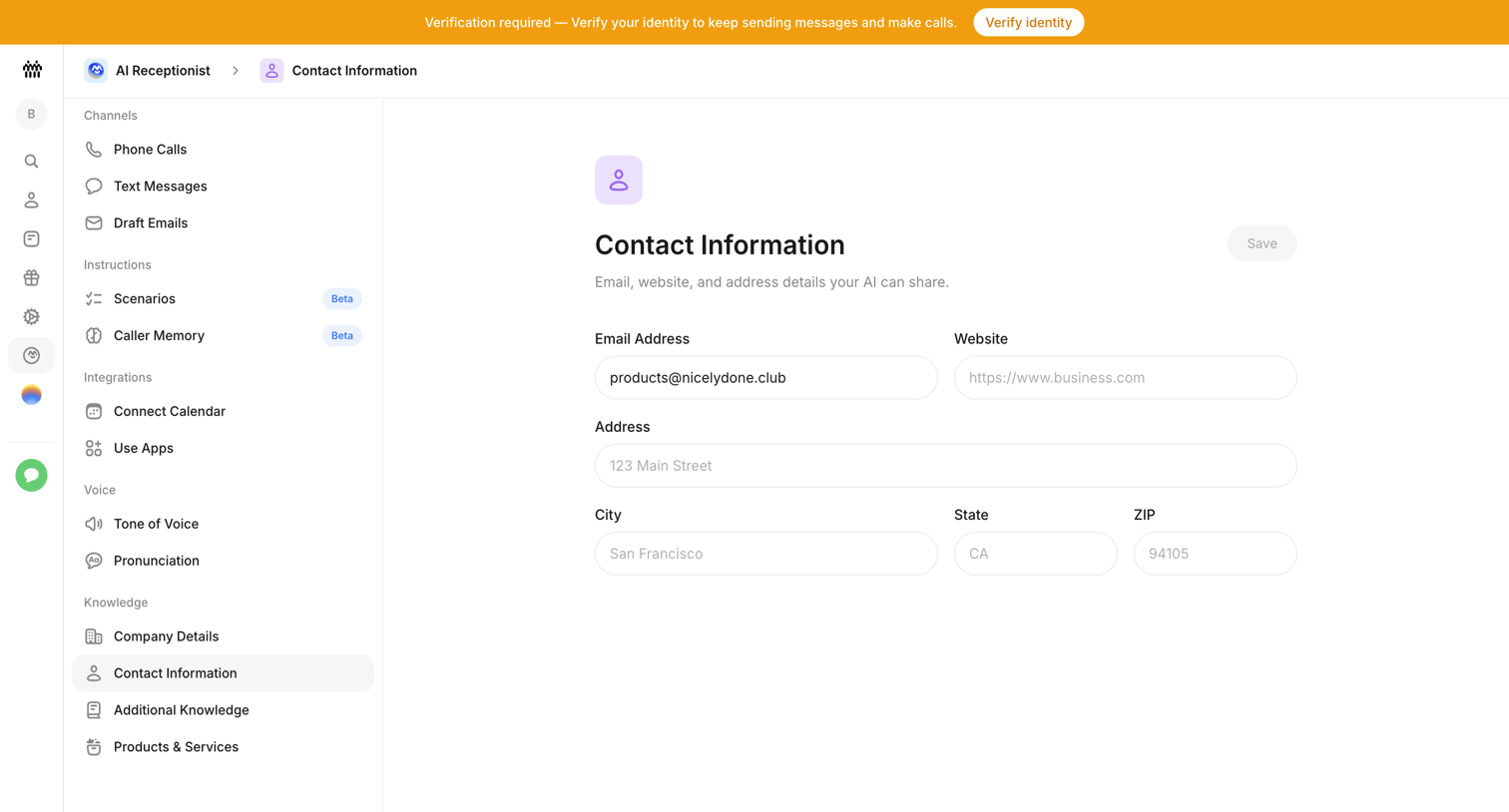 Beside - Contact Information - AI Receptionist - Beside screen