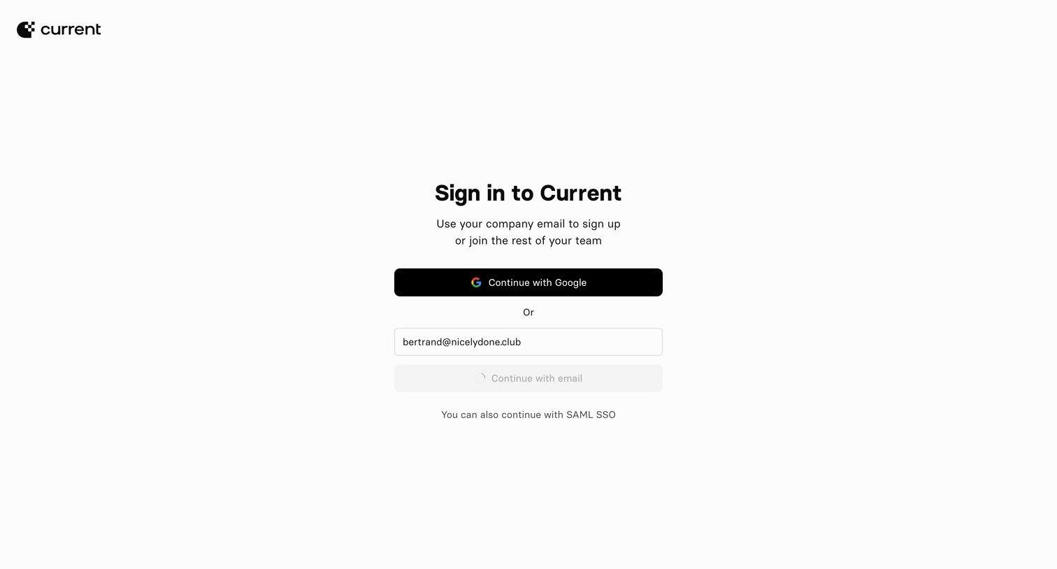 Current - Current — Login screen