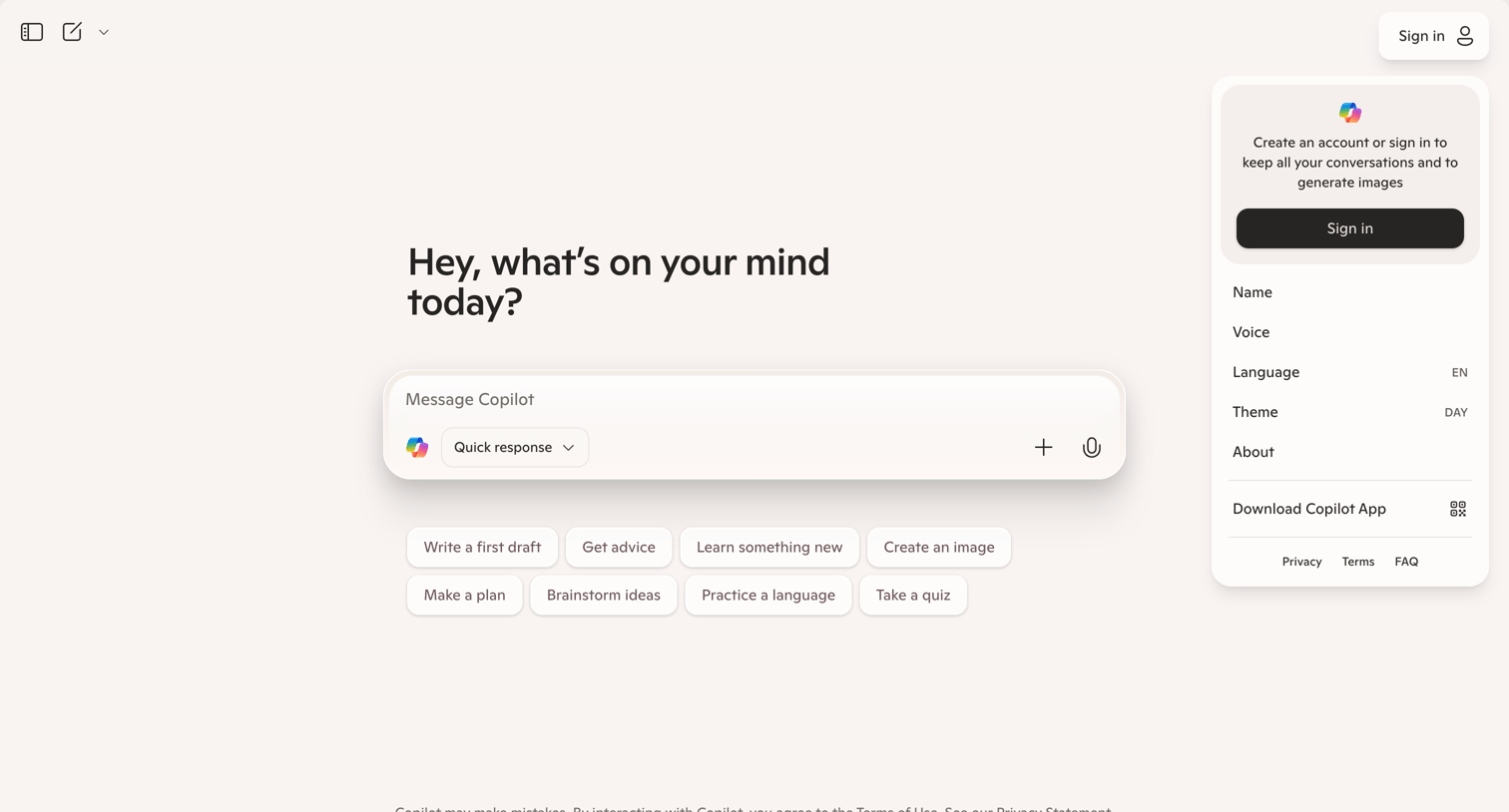 Copilot - Microsoft Copilot: Your AI companion screen