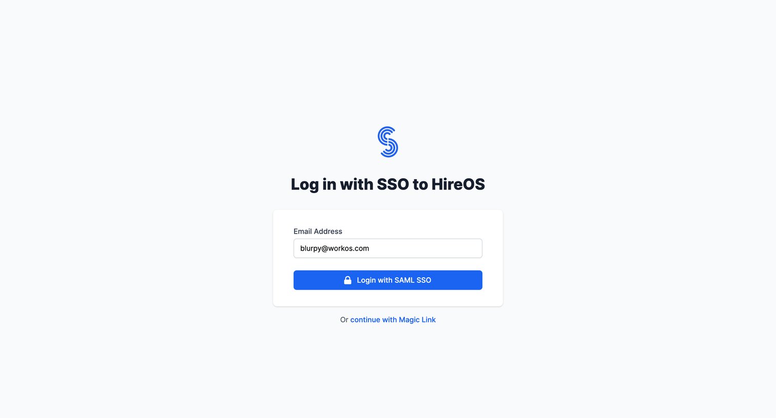 WorkOs - HireOS | Log in with SSO screen