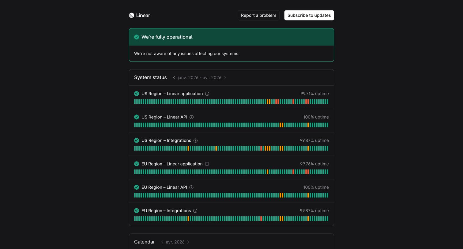 Linear - Linear Status screen