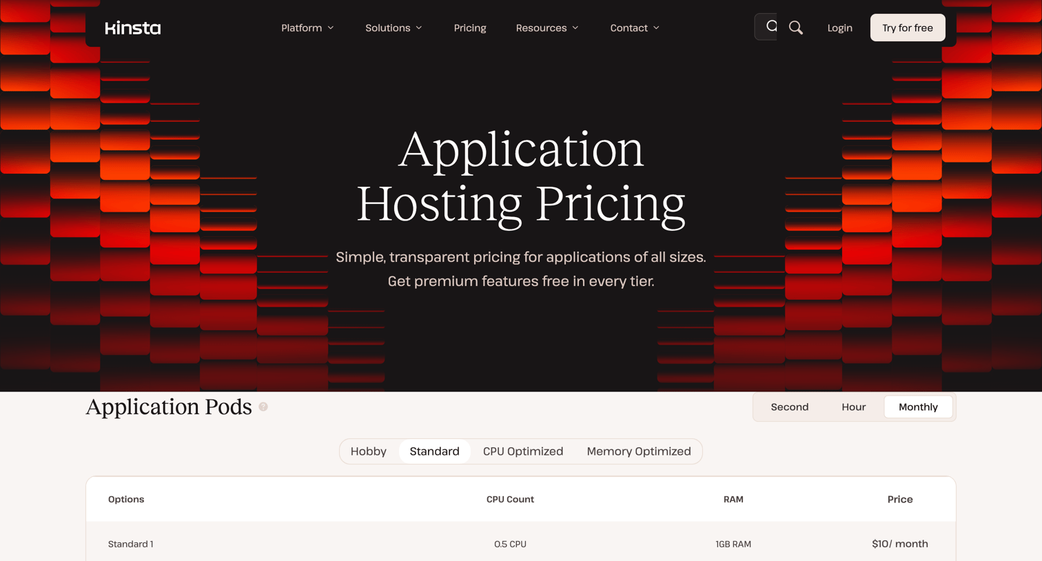 Kinsta - Application Hosting Pricing - Kinsta® screen