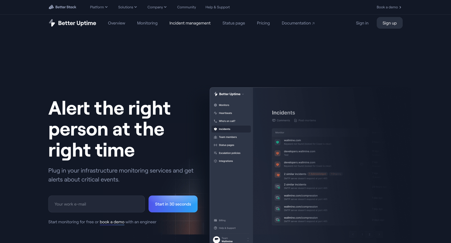 Better Stack - Incident Management | On-call  Better Uptime screen
