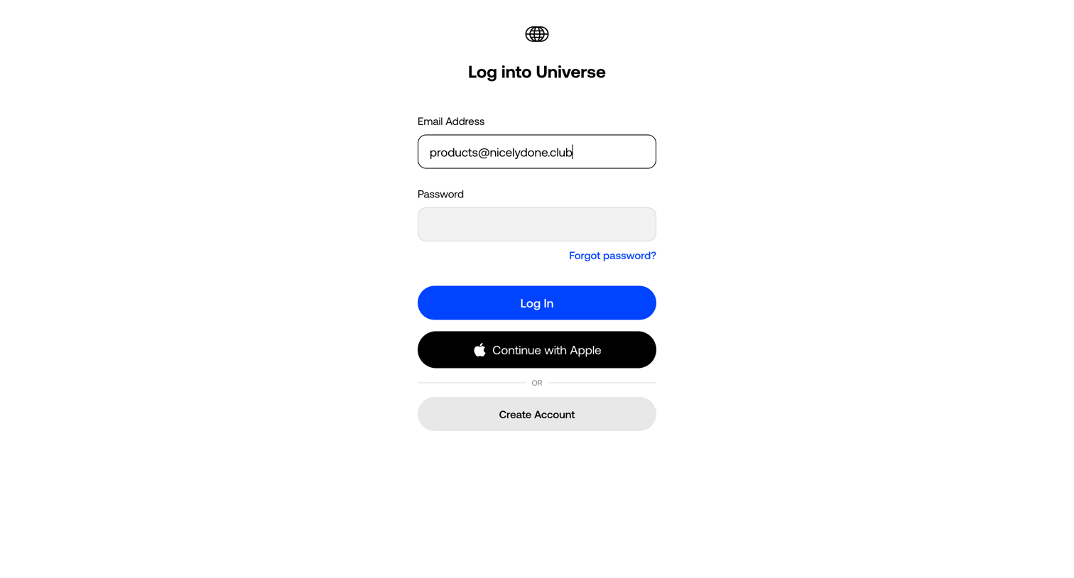 Universe - Sign In | Universe screen