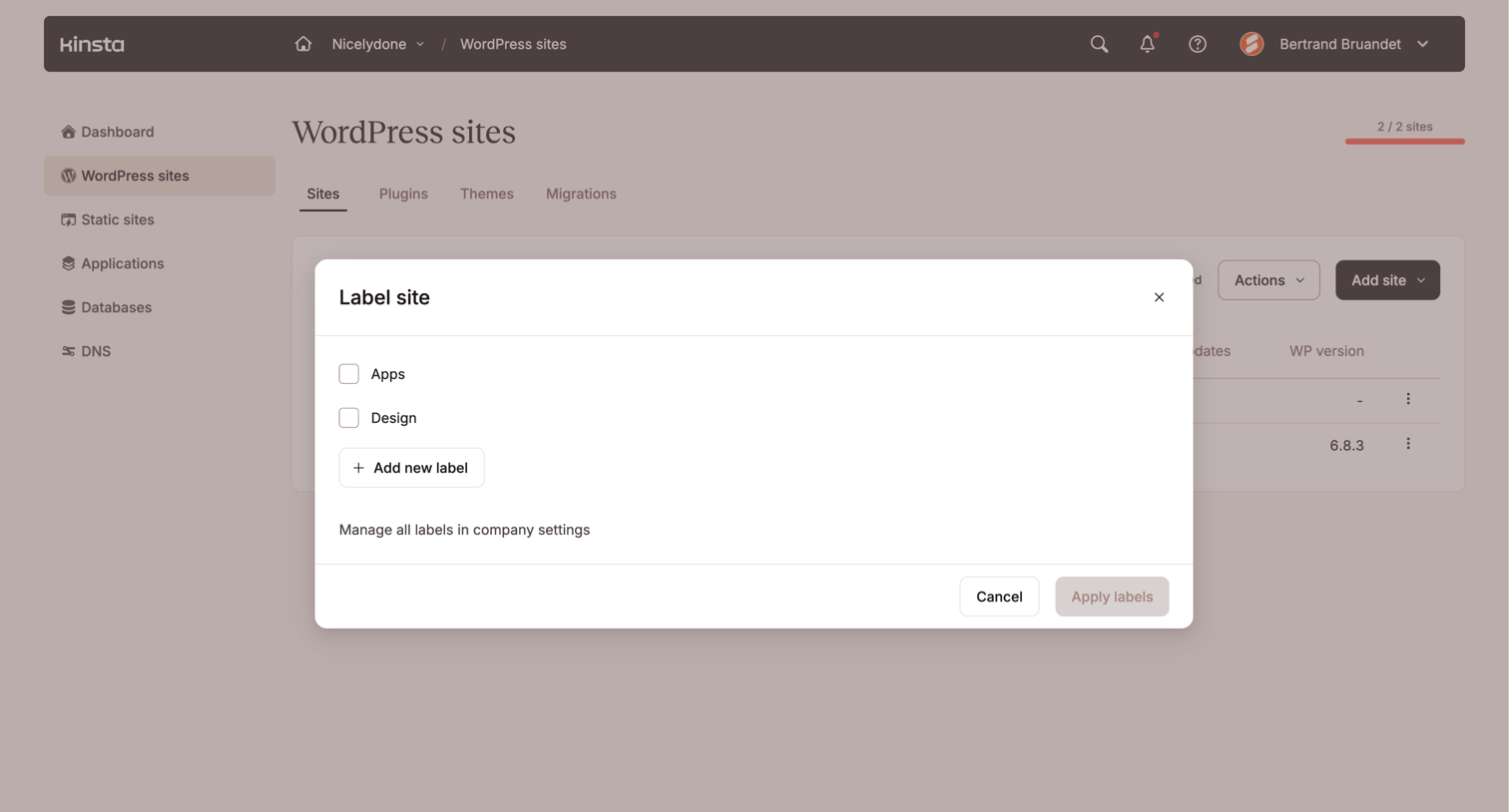 Kinsta - WordPress sites - MyKinsta screen