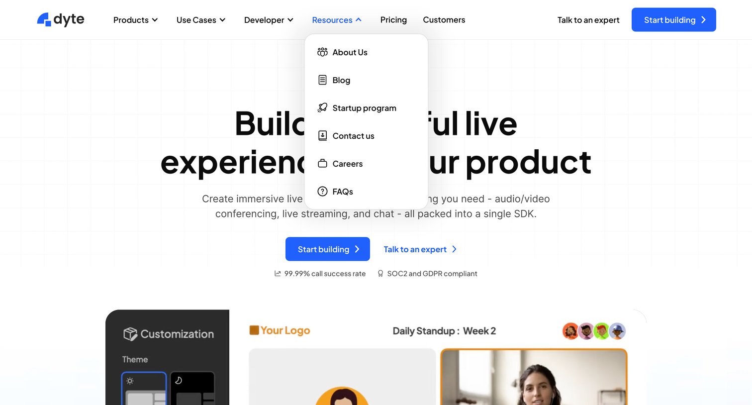 Dyte - Build powerful live experiences with Dytes SDKs screen