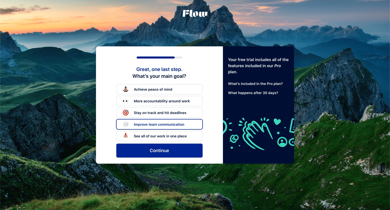 Flow - Continue Signup · Flow screen