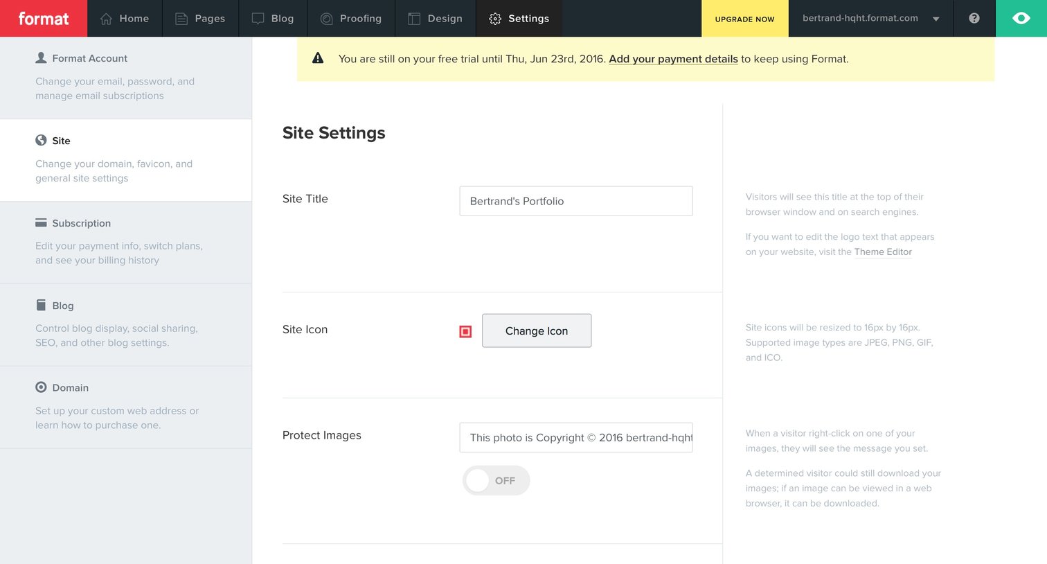 Format - Settings screen