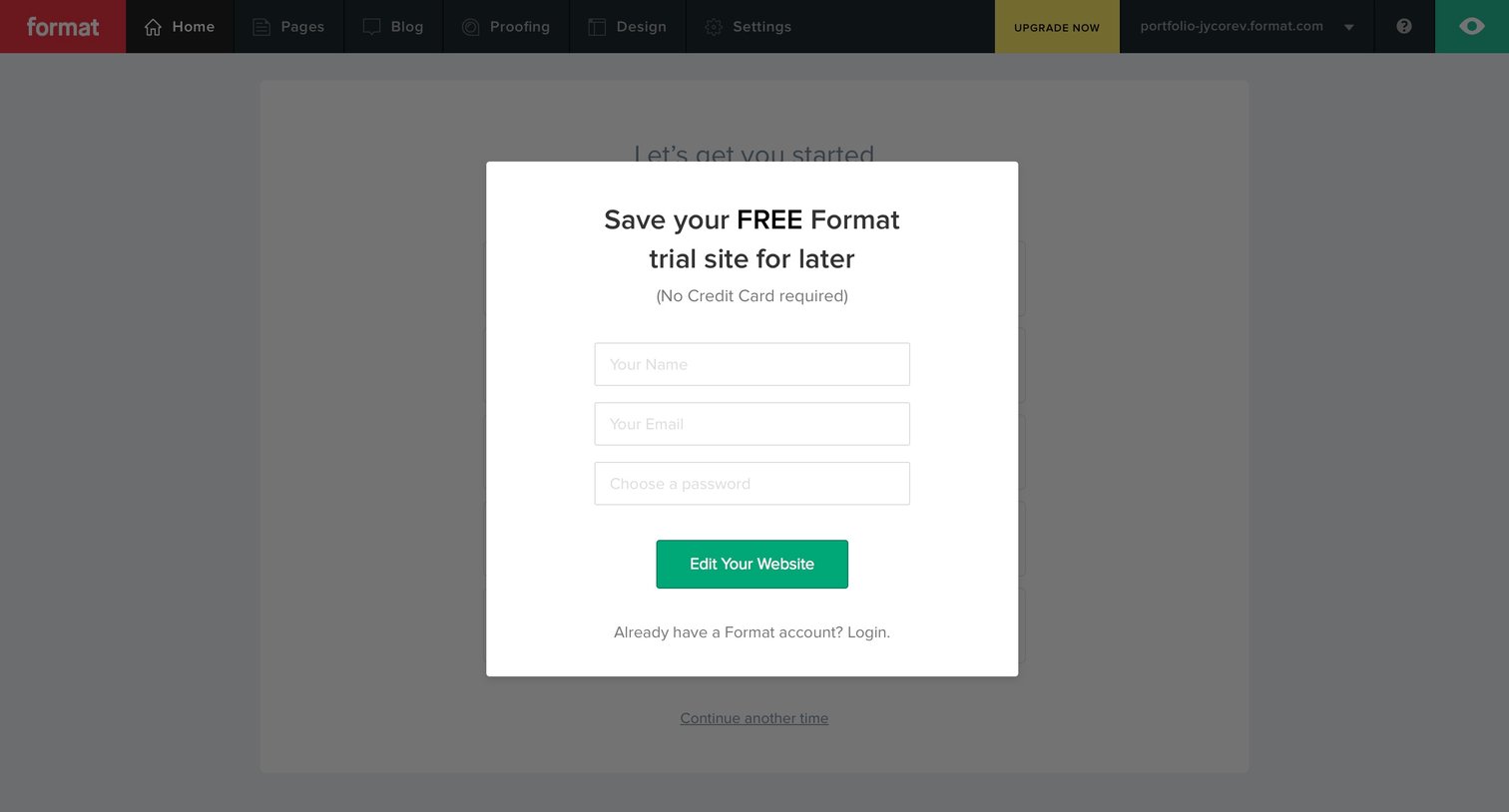 Format - Sign up screen