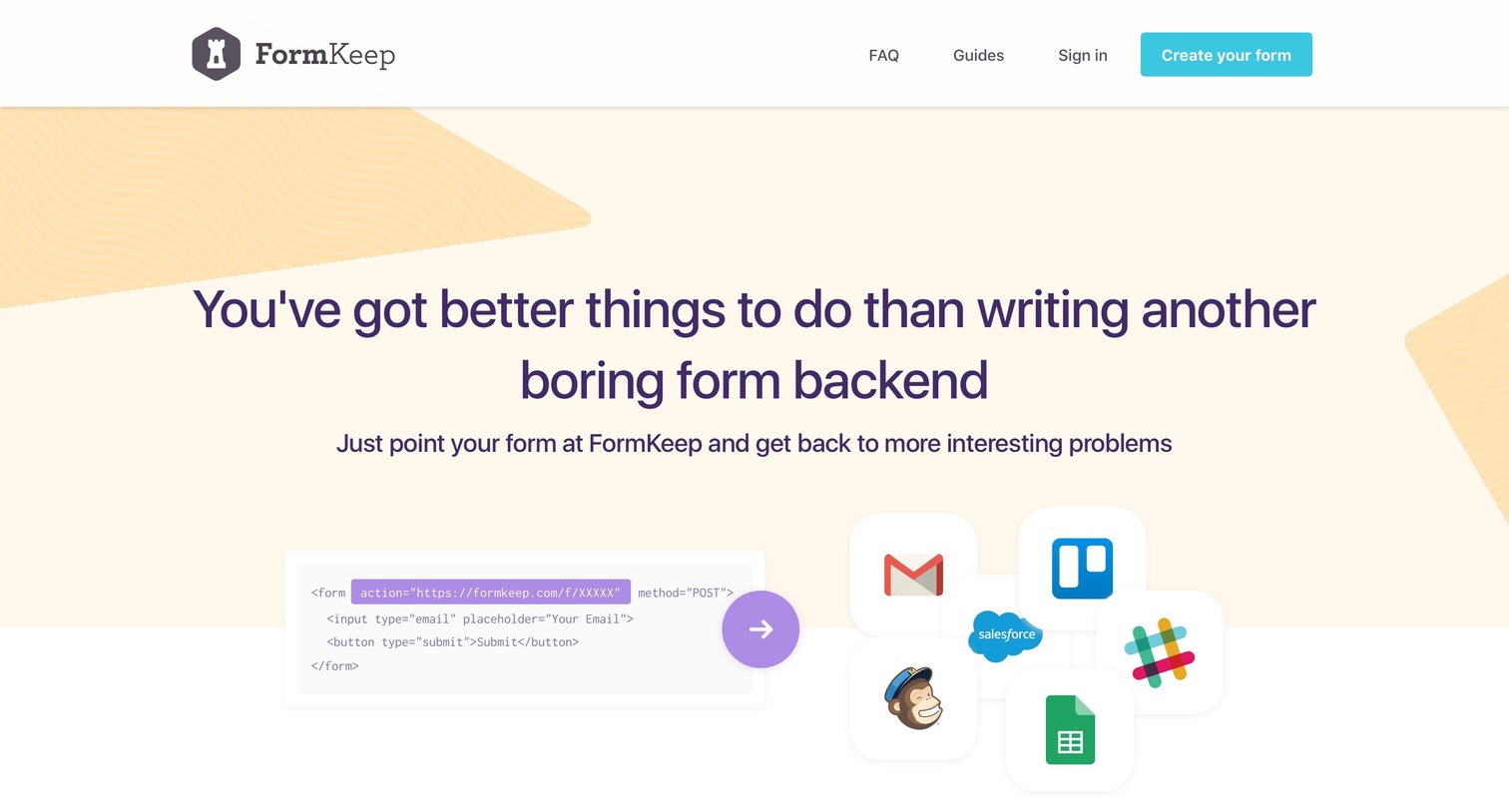 Formkeep - Landing page screen