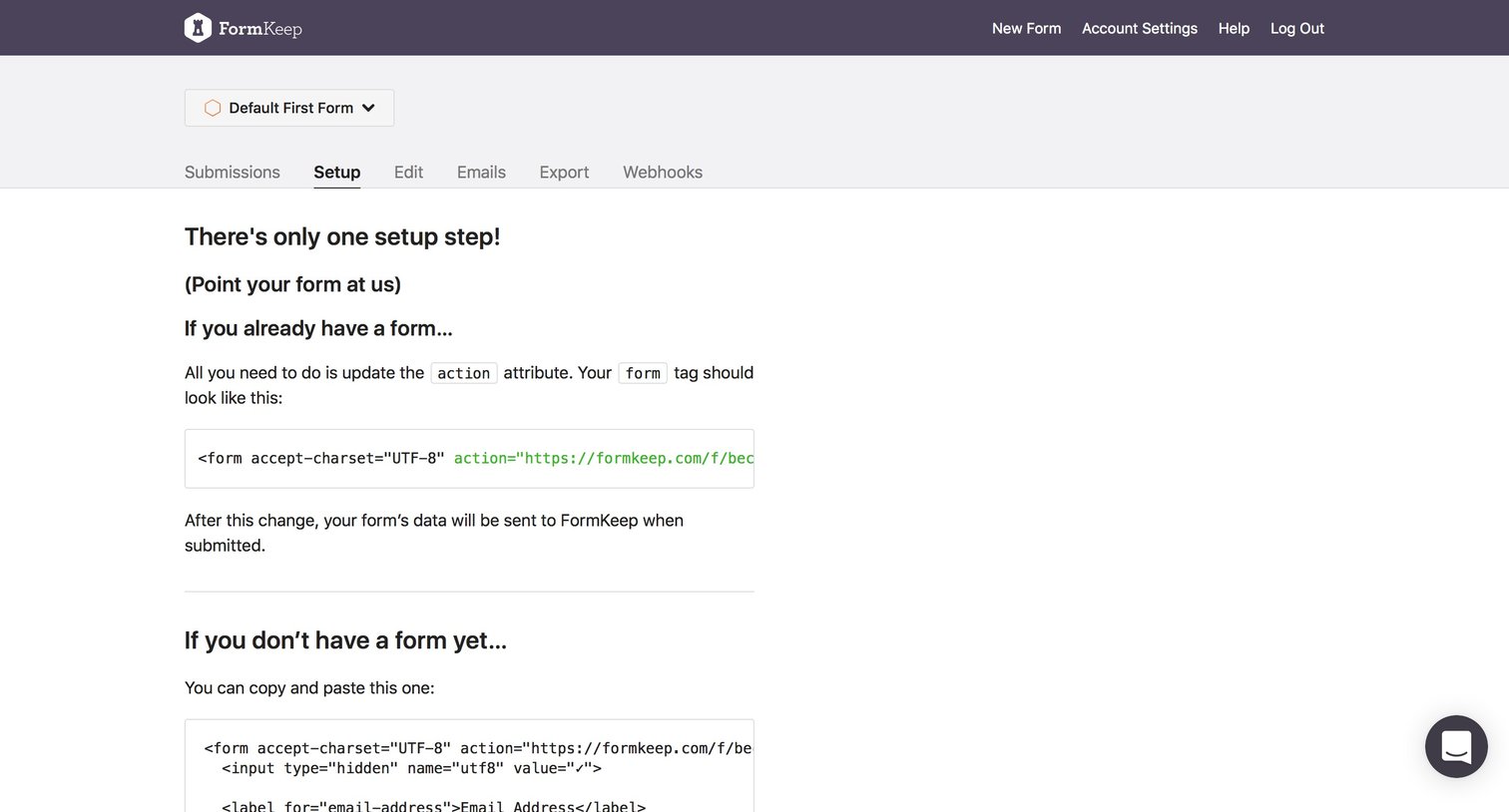 Formkeep - Settings screen