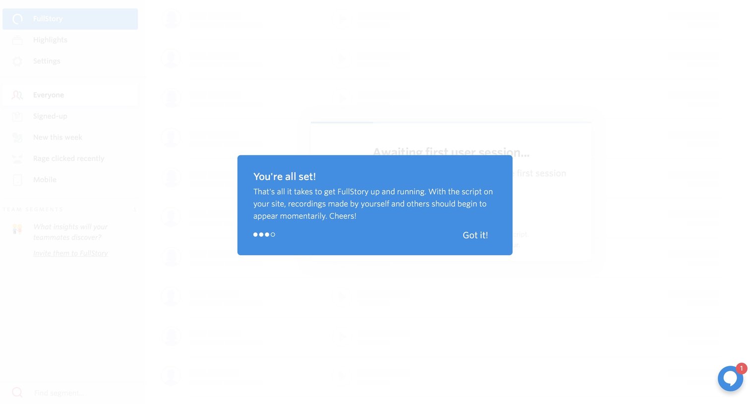 Onboarding from Fullstory