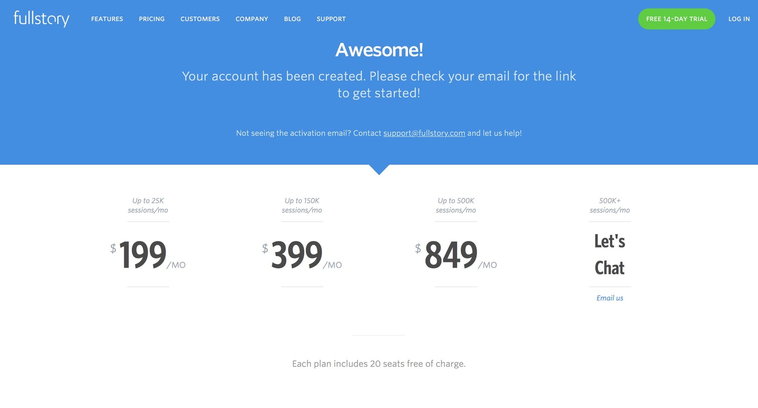 Sign up from Fullstory