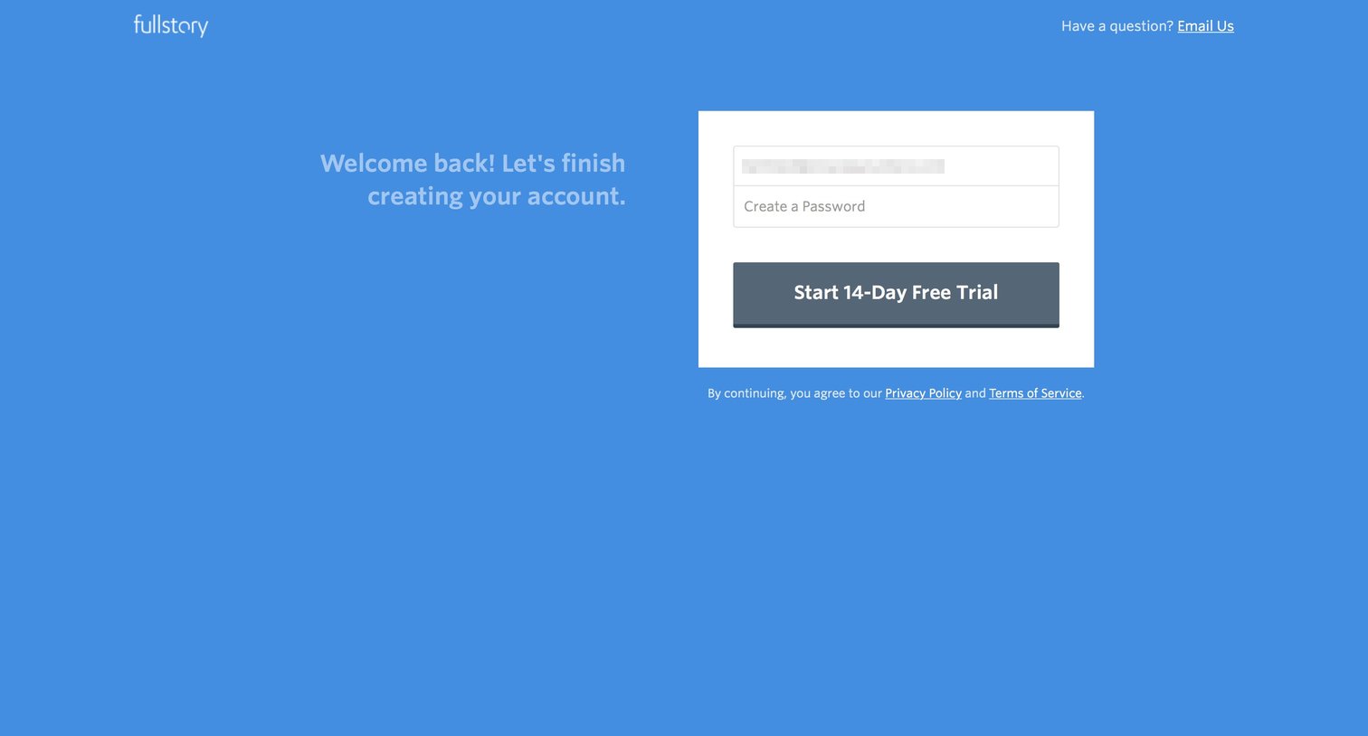 Sign up from Fullstory