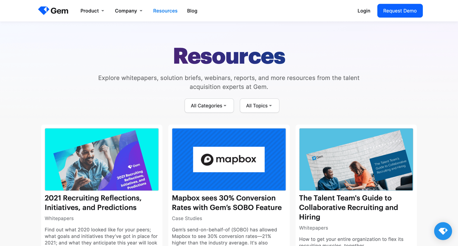 Gem - Talent Acquisition and Recruiter Resources - Gem screen