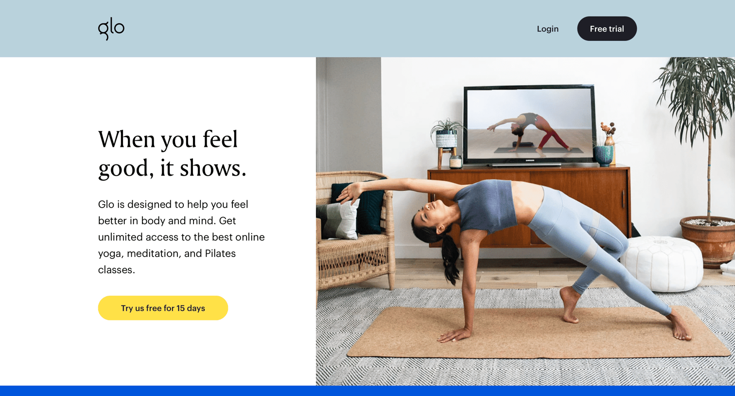 Glo - Landing page screen