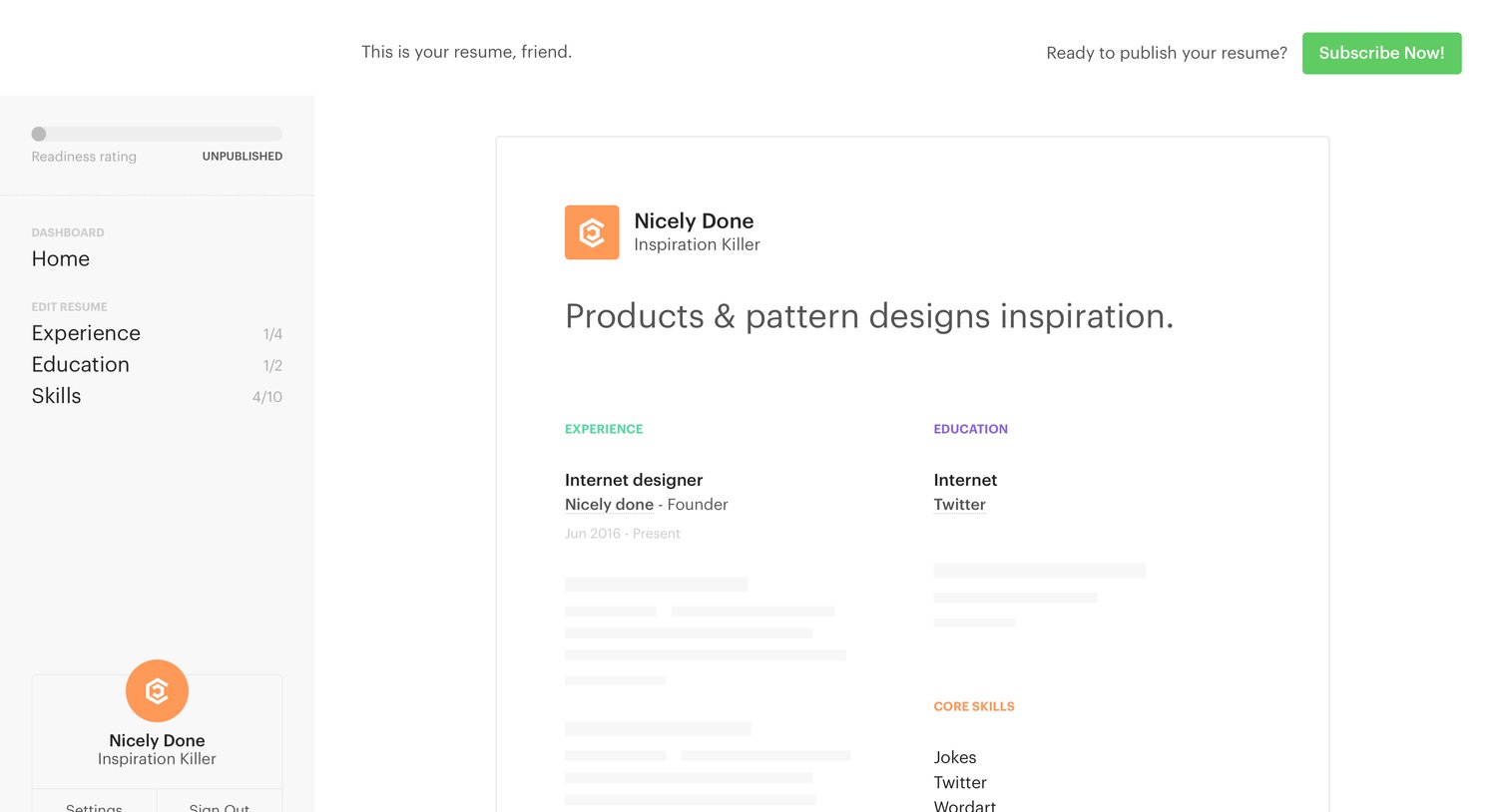 Glyphs - Dashboard screen