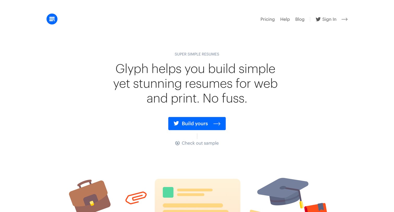Glyphs - Landing page screen