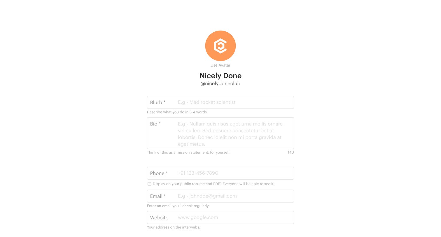 Glyphs - Setup profile screen