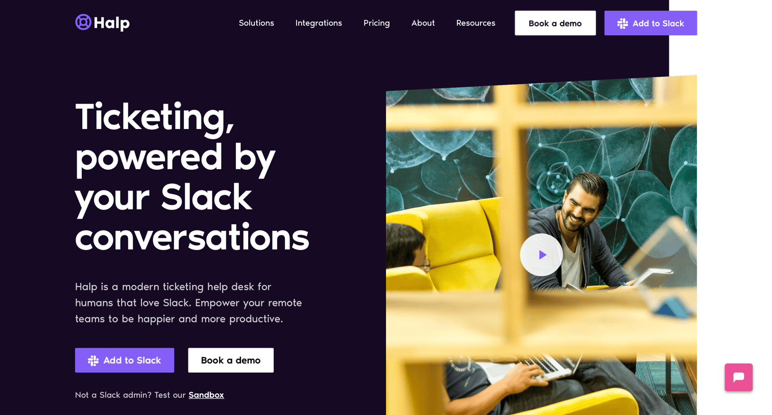 Landing page from Halp
