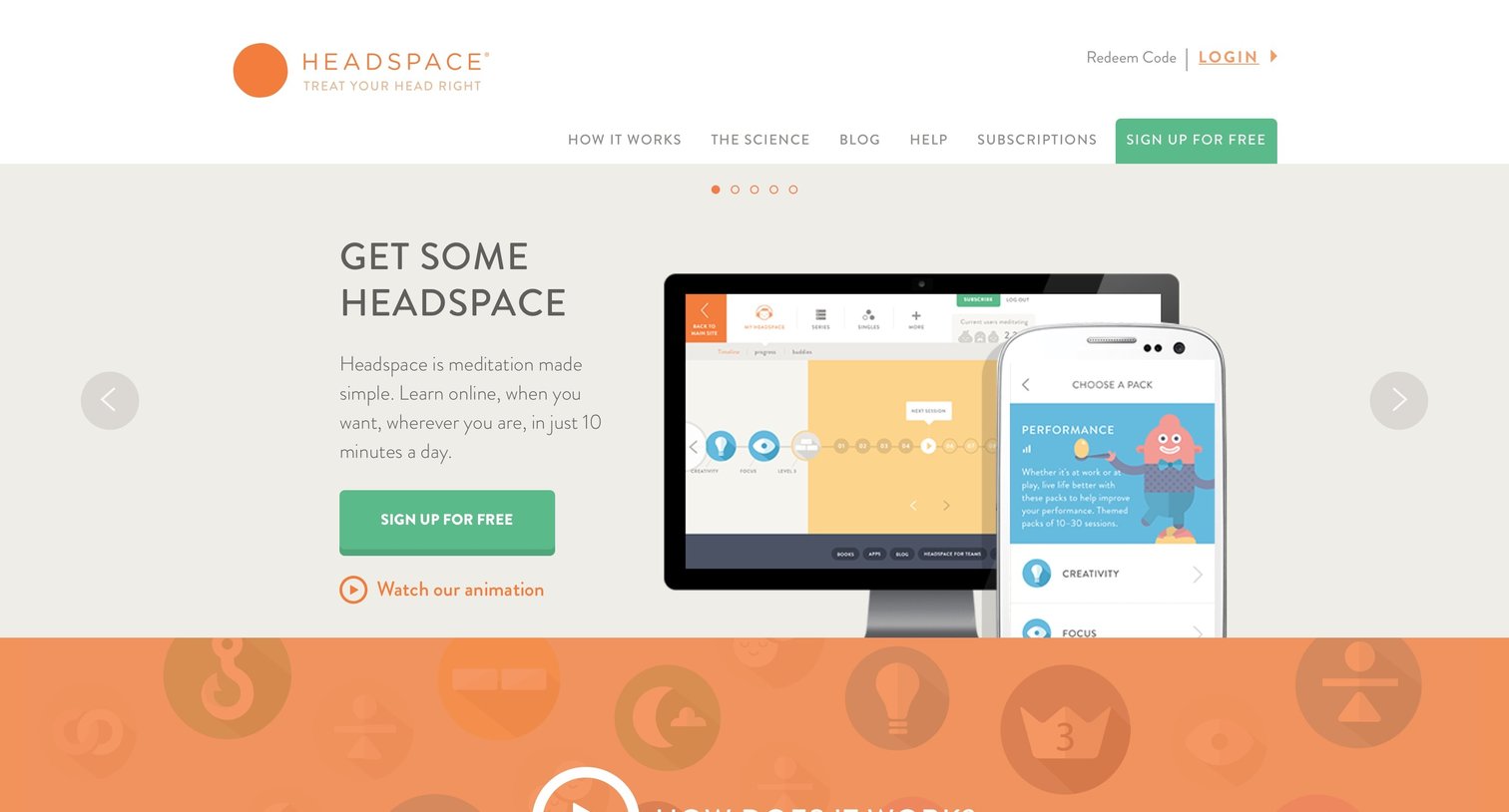 Headspace - Landing page screen