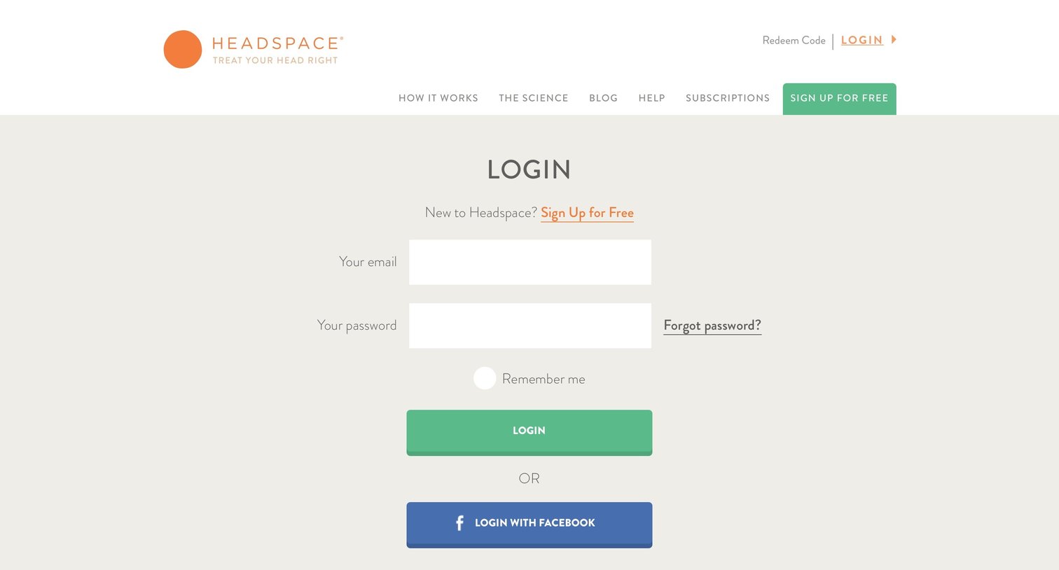 Headspace - Sign in screen