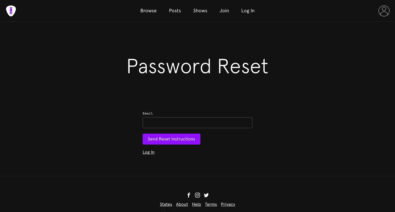 Hendrix - Password reset screen