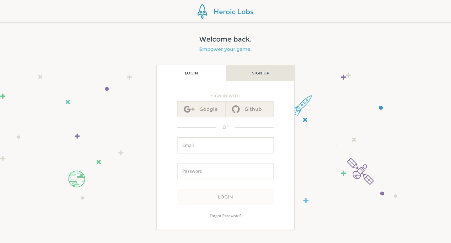 Heroic Labs - Sign in screen