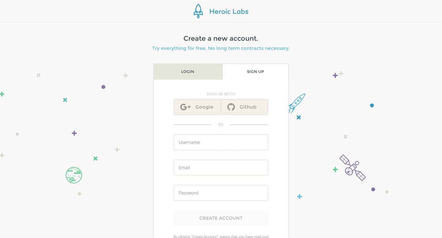 Heroic Labs - Sign up screen