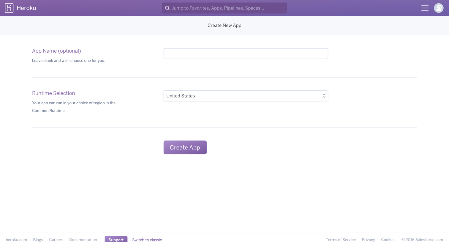 Heroku - Create screen