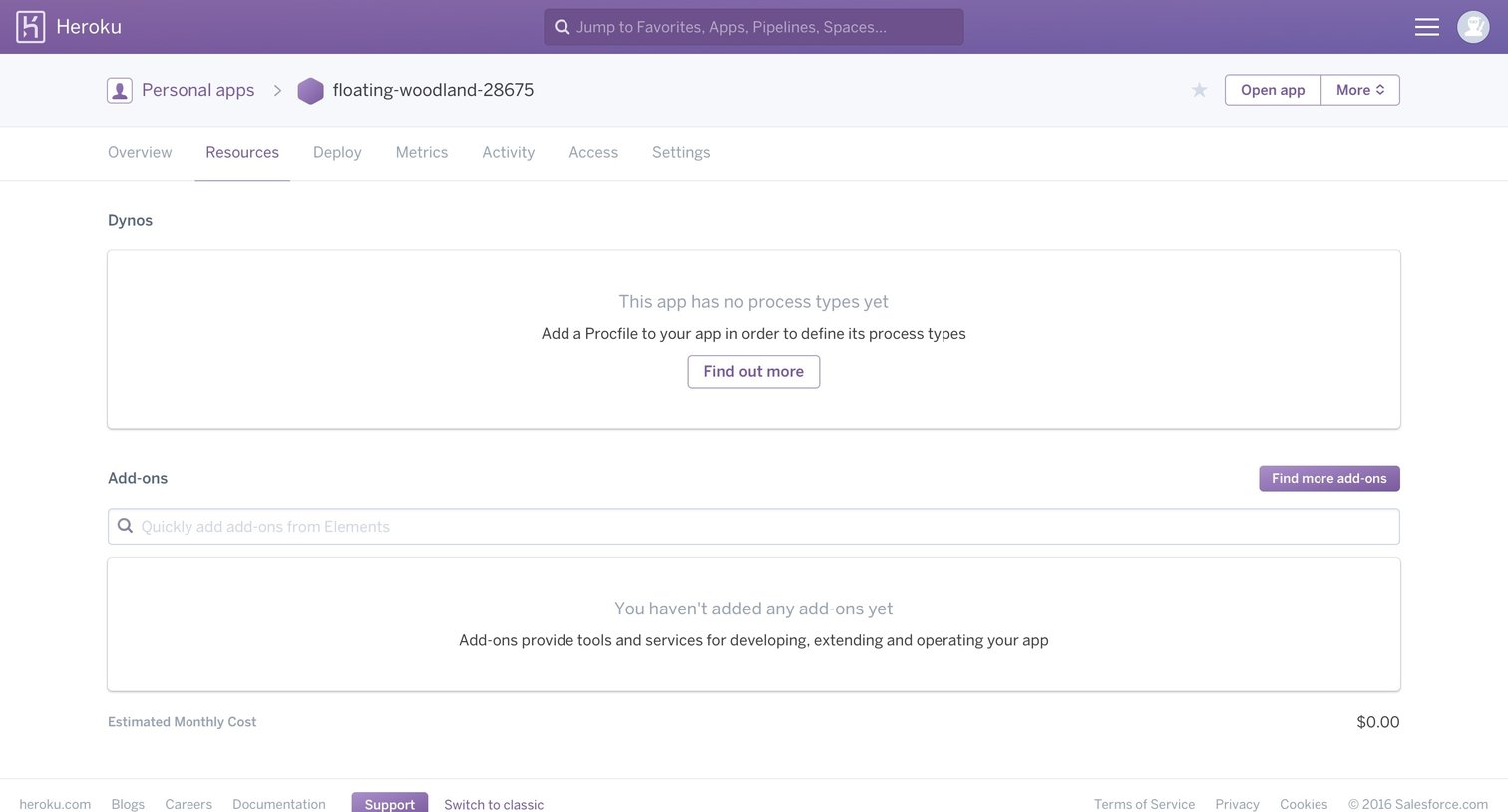 Heroku - Empty state screen