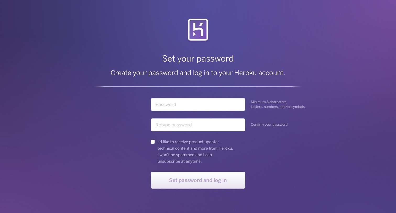 Heroku - Sign up screen
