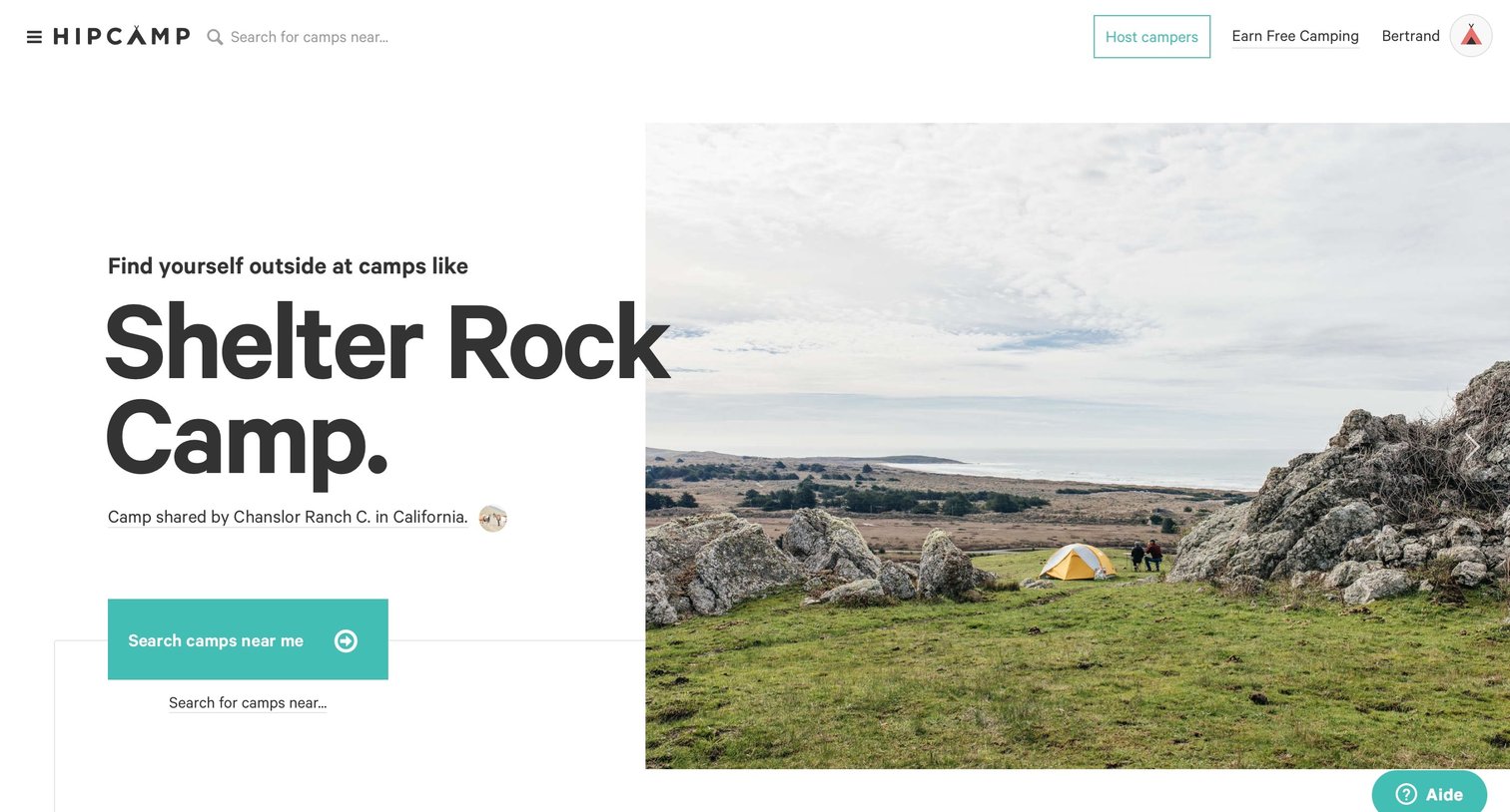 Hipcamp - Home screen