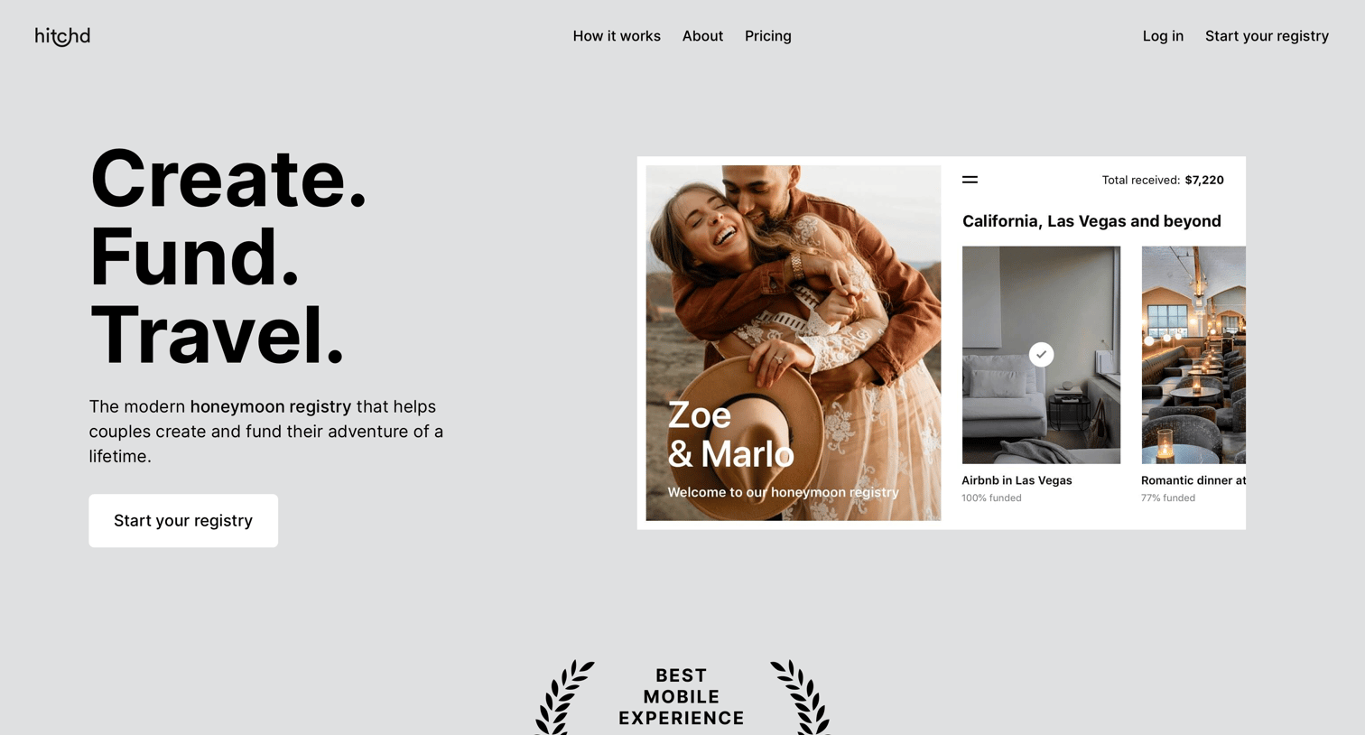 Hitchd - Landing page screen