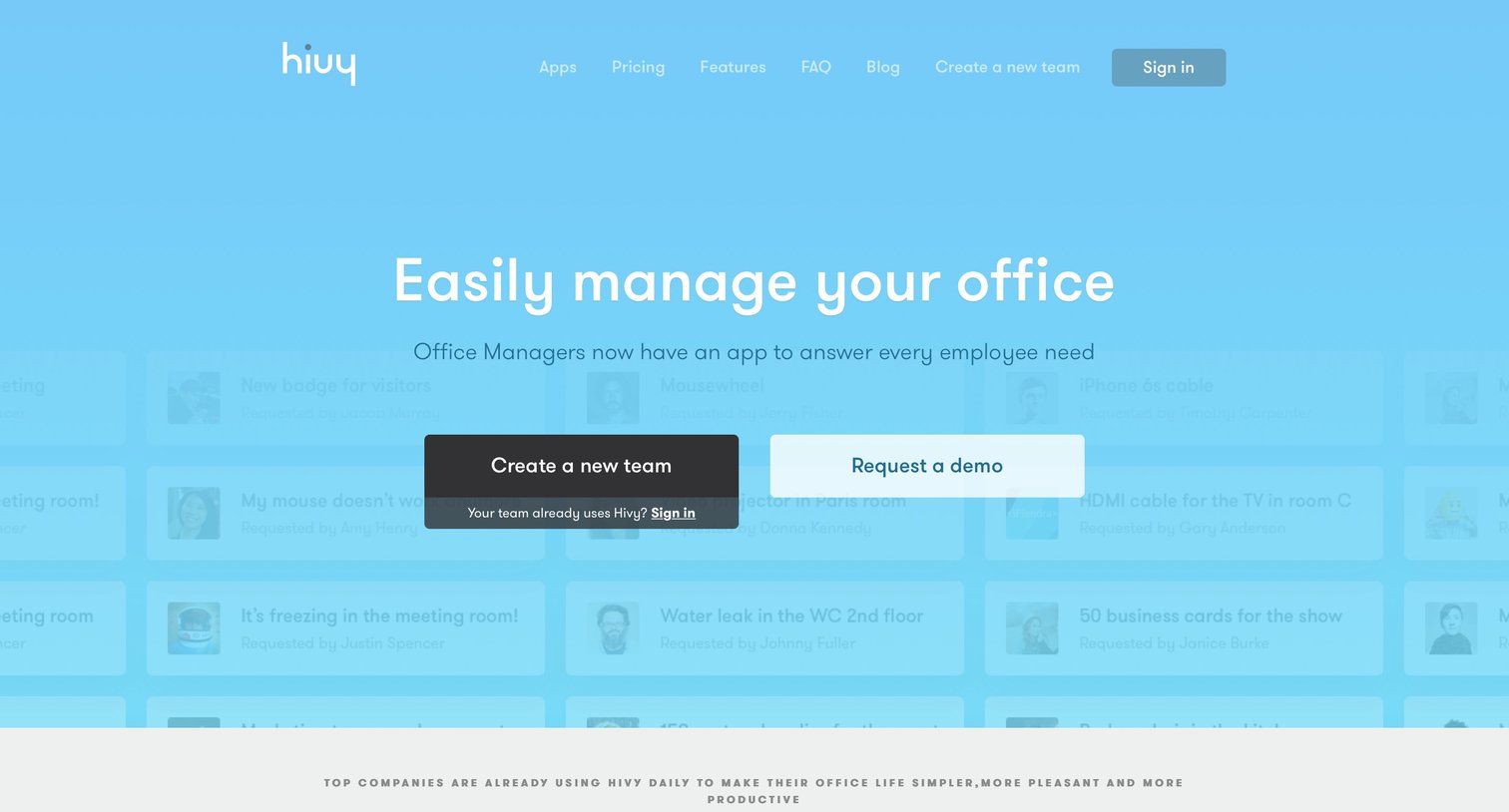 Hivy - Landing page screen
