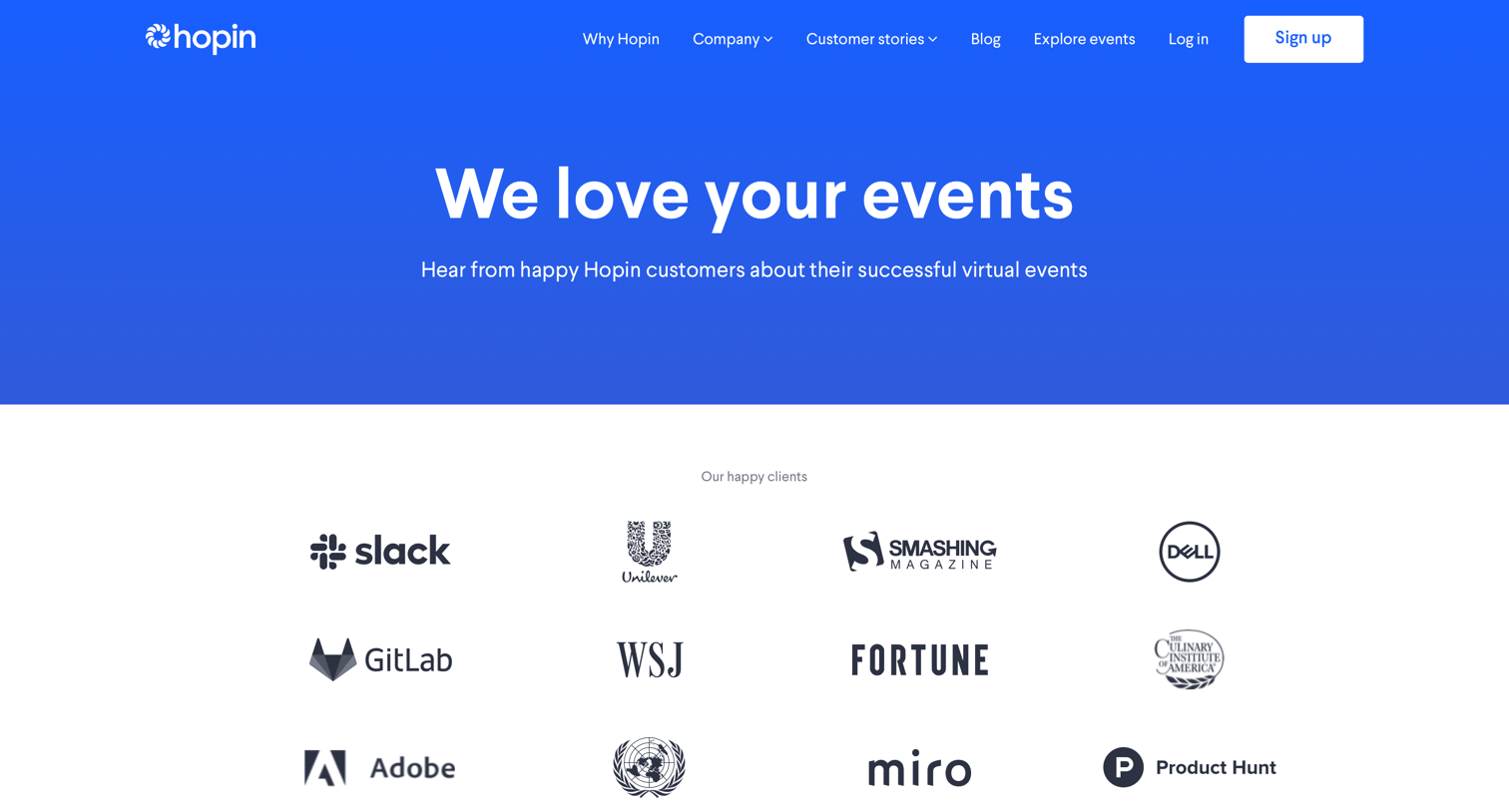 Hopin - Testimonials | Hopin screen