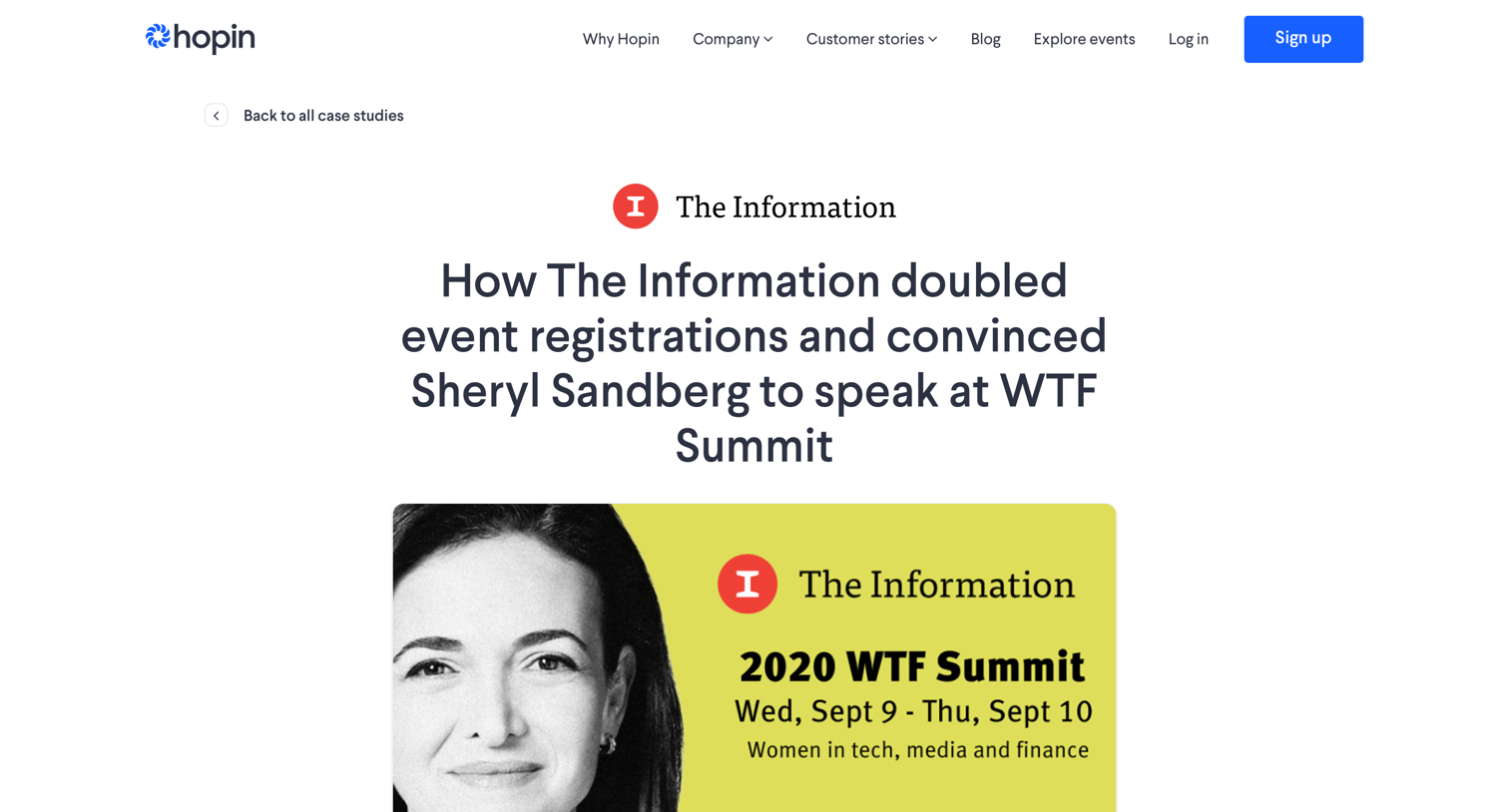 Hopin - How The Information doubled event registrations and convinced Sheryl Sandberg to speak at WTF Summit | Hopin screen