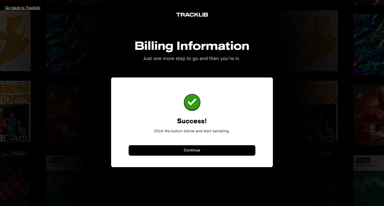 Tracklib - Billing Information | Tracklib screen
