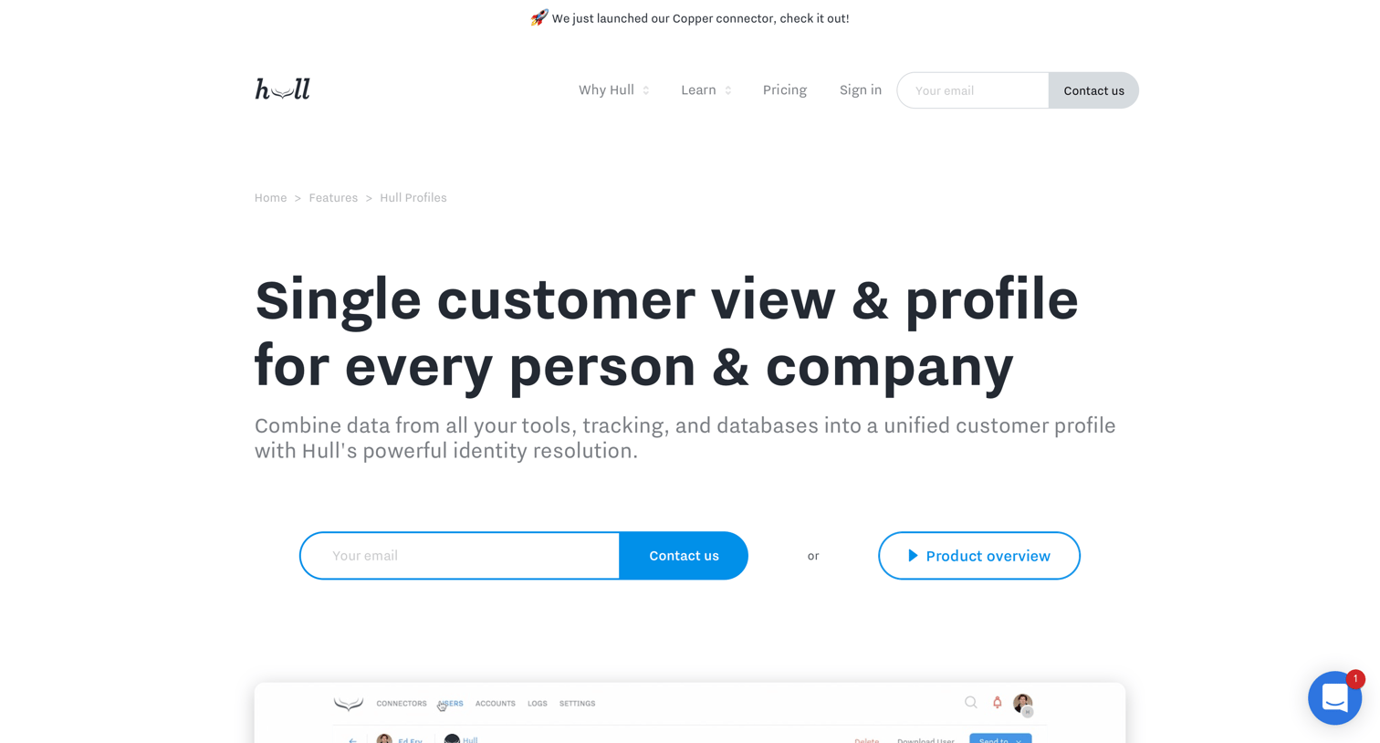 Hull - Single customer view & profile for every person & company screen