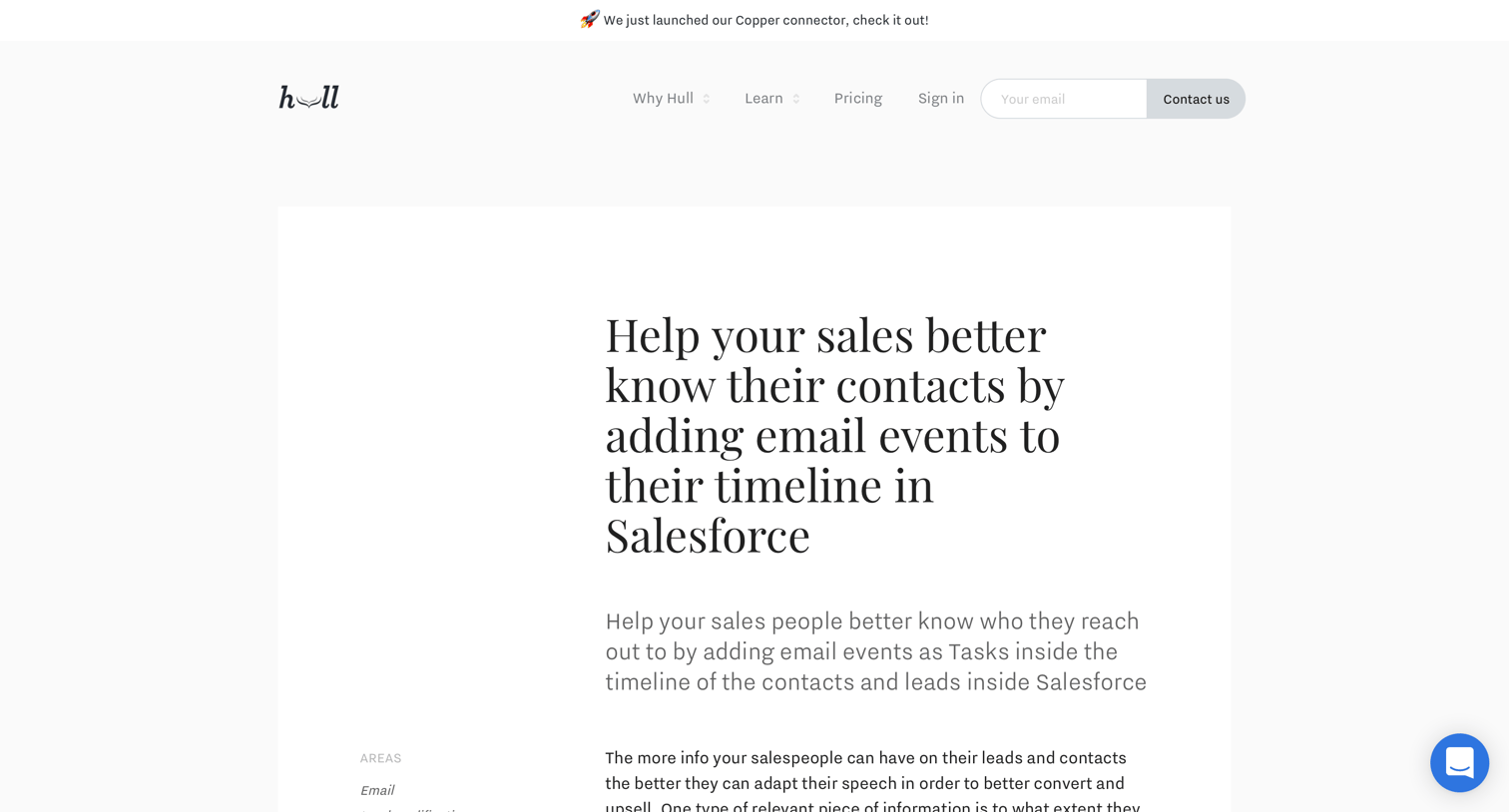 Hull - Help your sales better know their contacts by adding email events to their timeline in Salesforce | Hull Use Case screen