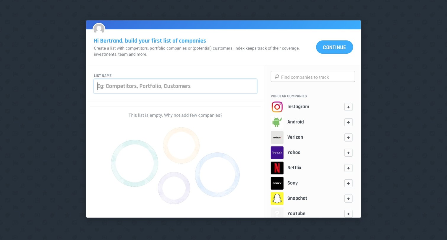 Index - Create list screen