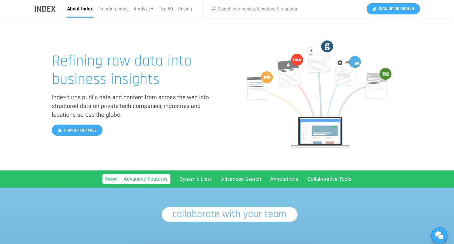Index - Landing page screen