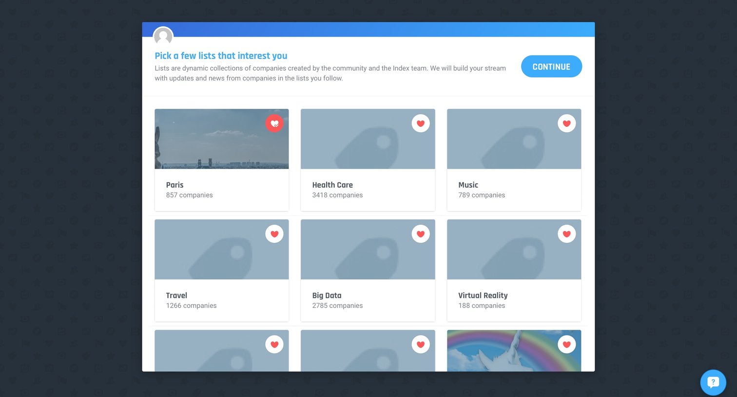Index - Onboarding screen